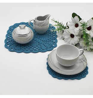 Komplet 7 podkładek turkusowych pod filiżankę