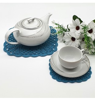 Komplet 7 podkładek turkusowych pod filiżankę