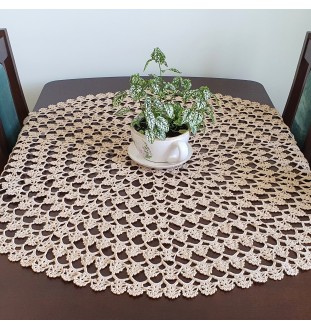 Beżowa , okrągła serweta na szydełku, 103 cm