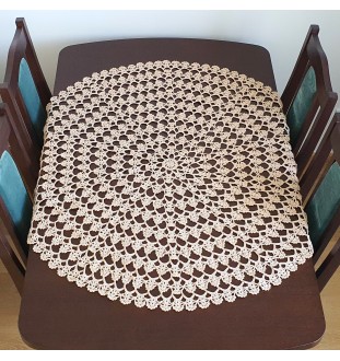 Beżowa , okrągła serweta na szydełku, 103 cm