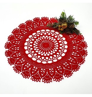 Szydełkowa, czerwona, okrągła serweta 40 cm