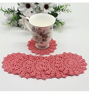 Szydełkowe, różowe podkładki pod kubek