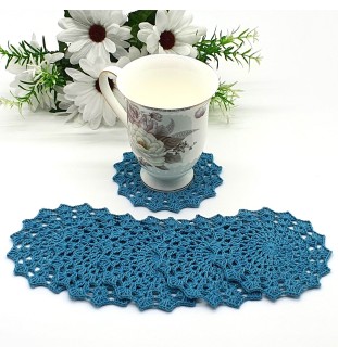 Szydełkowe, turkusowe podkładki pod kubek