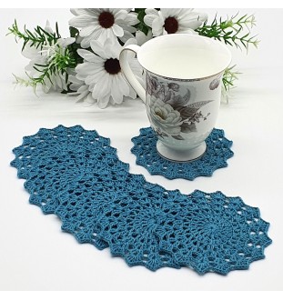 Szydełkowe, turkusowe podkładki pod kubek