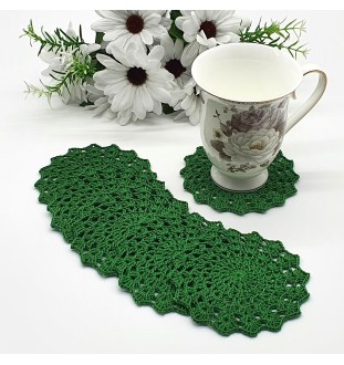 Szydełkowe, zielone podkładki pod kubek