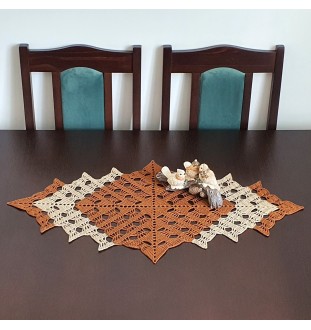 Bieżnik brązowo - beżowy na szydełku